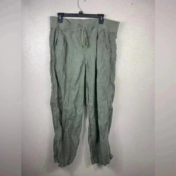 Athleta 100% Linen Reverie Jasper Green Pants Sweatpants Womens 14 Lightweight - Picture 3 of 12